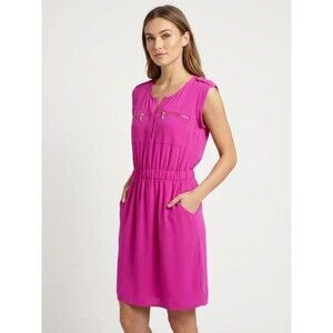 Xoxo Hot Pink Magenta Sleeveless Zip Pocket Elastic Waist Casual Dress Sz Small